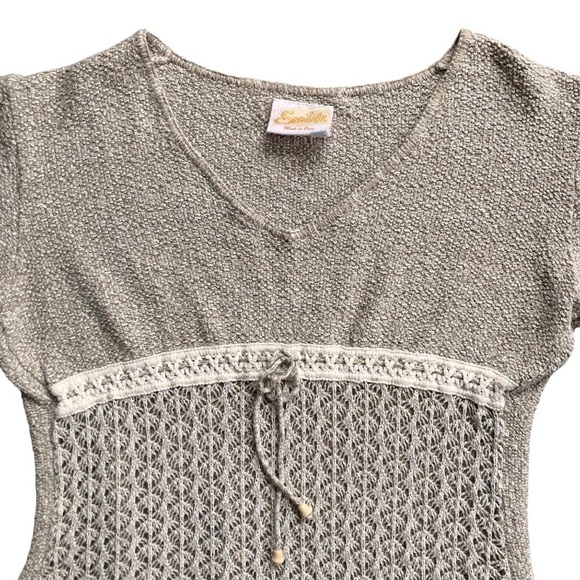 Vintage Santika Peru Boho Crochet Knit Top Cotton V Neck Empire Waist M - Picture 2 of 12